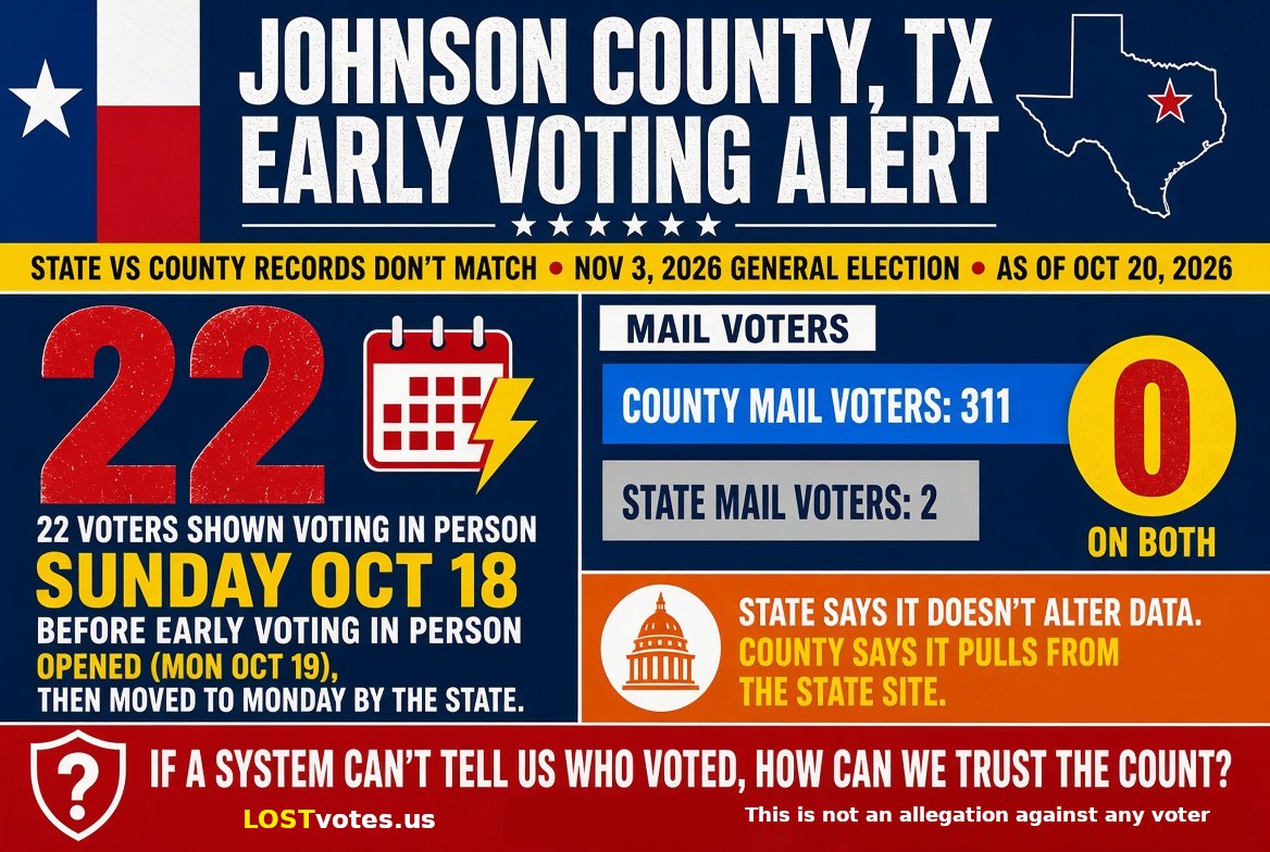 Johnson County: 22 Voters Listed on a Sunday, Then Moved to Monday