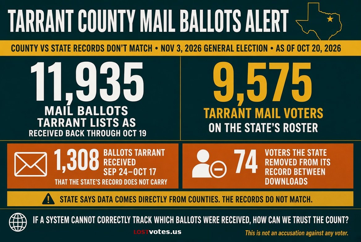 Tarrant County: 1,308 Mail Ballots the State's Record Doesn't Carry